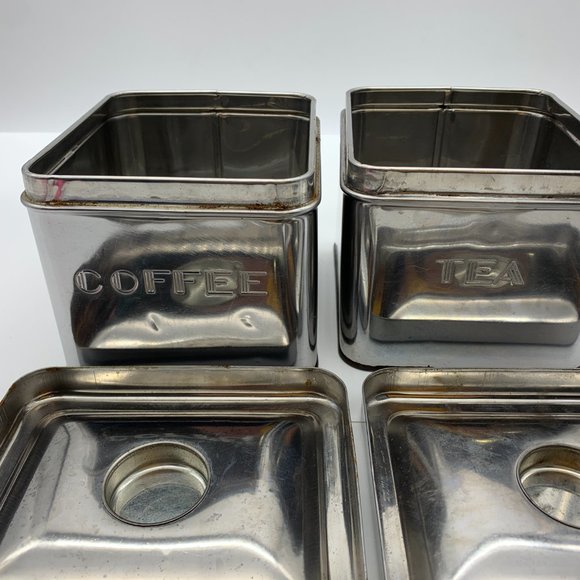 Vintage mid-century modern Garner Ware chrome Coffee & Tea canisters retro vibe - Picture 11 of 11